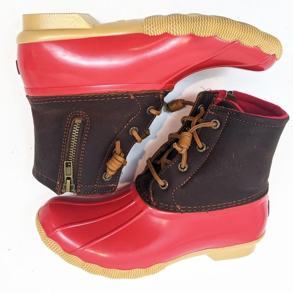 Sperry Saltwater Leather Duck Boots NEW Red Brown - Picture 7 of 12